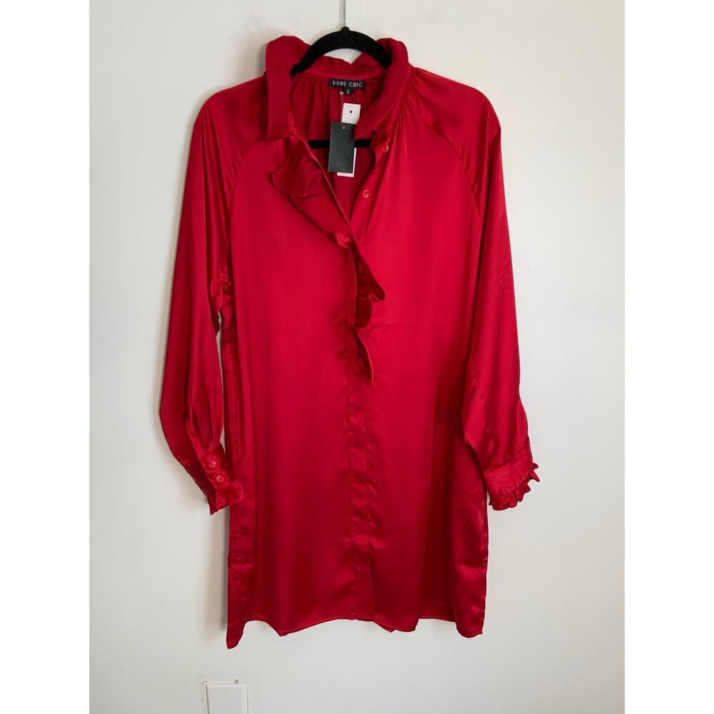 Boho Chic Royal Satin Dress in Red NWT size small